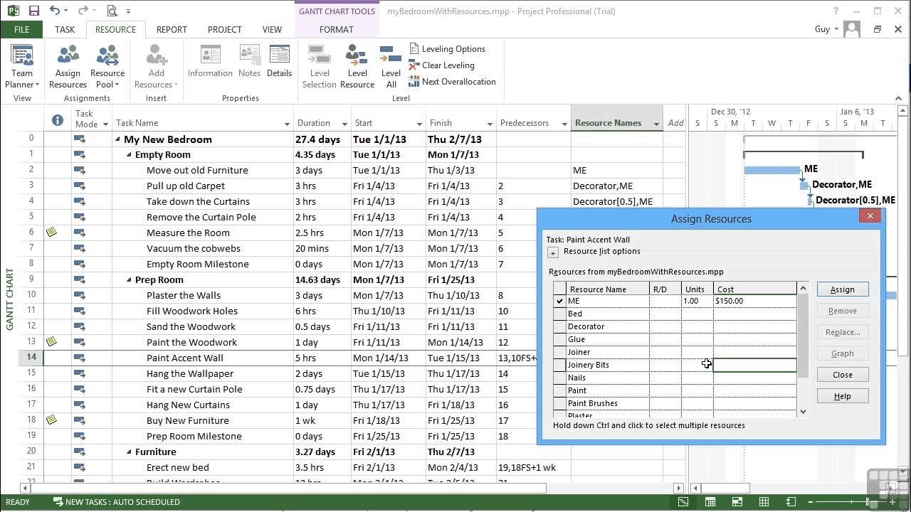 Microsoft project готовые проекты Microsoft Project 2013 Tutorial Assigning Resources To Tasks - YouTube