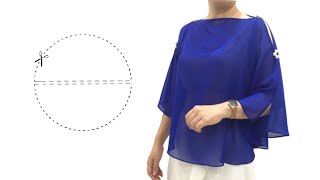 With only 1 seam - very easy Circular blouse cutting and sewing/batwing top/Butterfly sleeve blouse