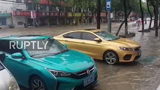 China: Streets semi-submerged after typhoon floods streets in Ningbo
