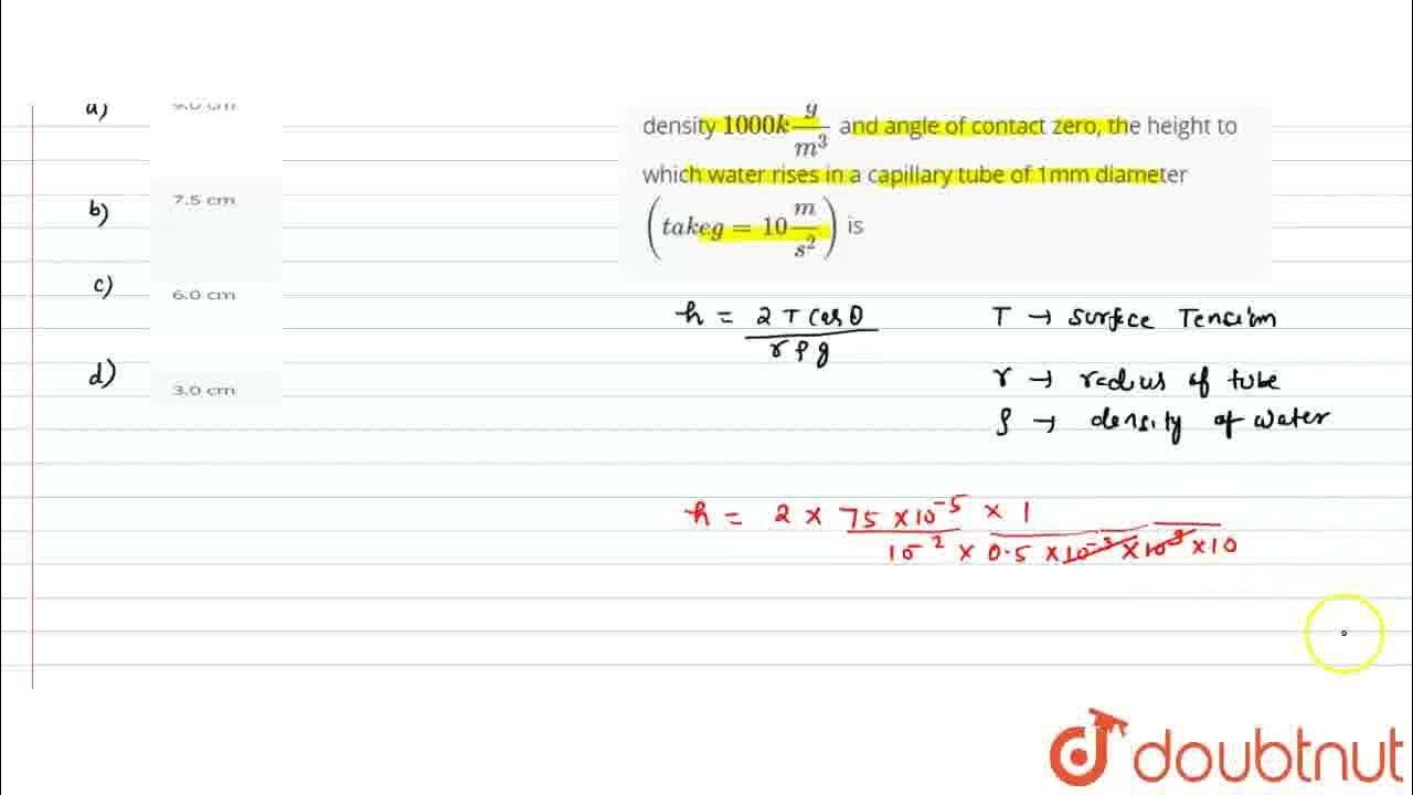 Given that the surface tension of water is 75 dyne/cm, its density 1000kg/m^3 and angle of conta