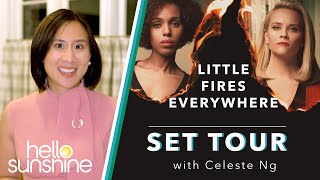 Celeste Ng visits Reese Witherspoon on the set of Little Fires Everywhere