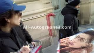 Timothée Chalamet arriving in Paris and signing autographs