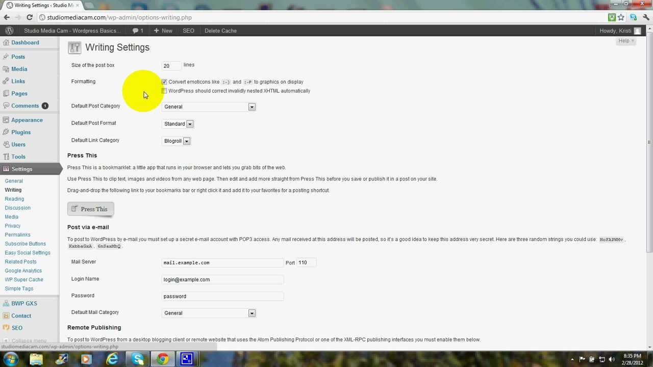 Wordpress Settings Tutorial, Dashboard Settings - YouTube