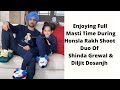 Enjoying full masti time during honsla rakh shoot  duo of  shinda grewal  diljit dosanjh  