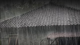 Heavy rain on a tin roof for sleeping soundly, deep sleep with heavy rain & thunder on metal roof