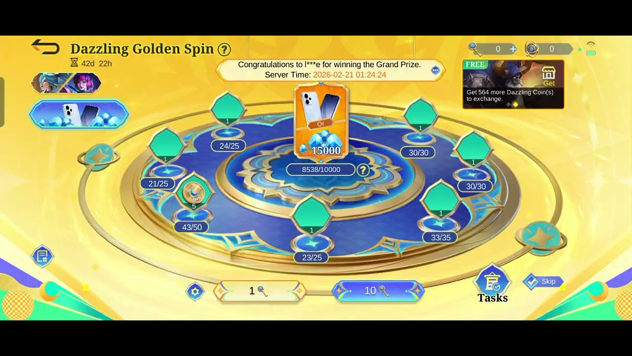 New Dazzling Golden Spin event , Brand new Phone , 15000 diamonds , free skins