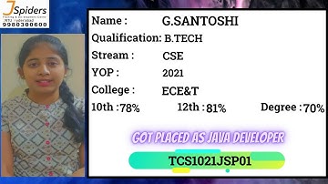 Congratulations G SANTOSHI Placed As Java Developer