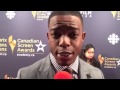 Actor stephan james star of race  selma chats w rudy blair entertainment media at the csa