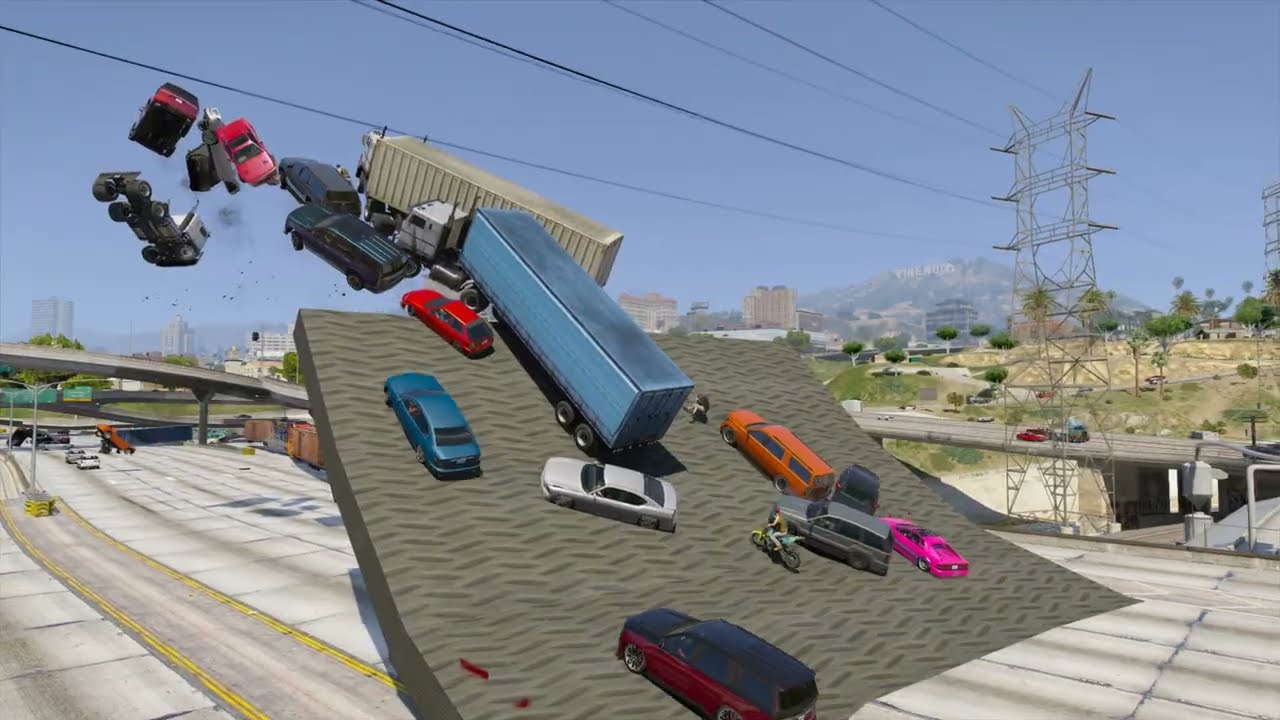 GIANT TRAIN STUNT JUMP on the Highway in GTA V (2025)