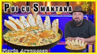 Chicken Legs With Sour Cream, Mushrooms And Baby Spinach