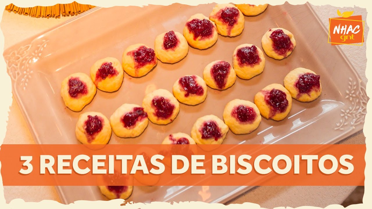 3 TIPOS DE BISCOITOS: amanteigado, recheado com doce de leite e de nata com geleia de cereja