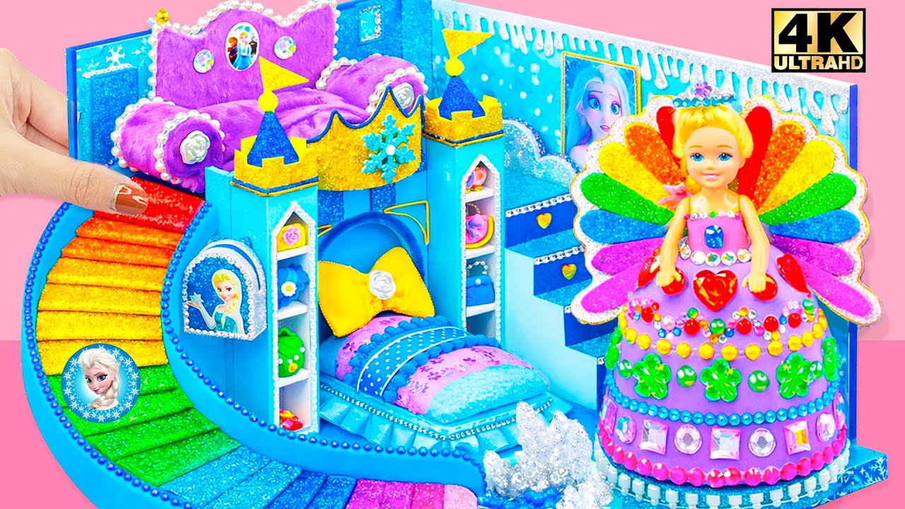 Recycling Cardboard into Magical Ice Castle with Water Slide & Princess 💙🌈 DIY Miniature House