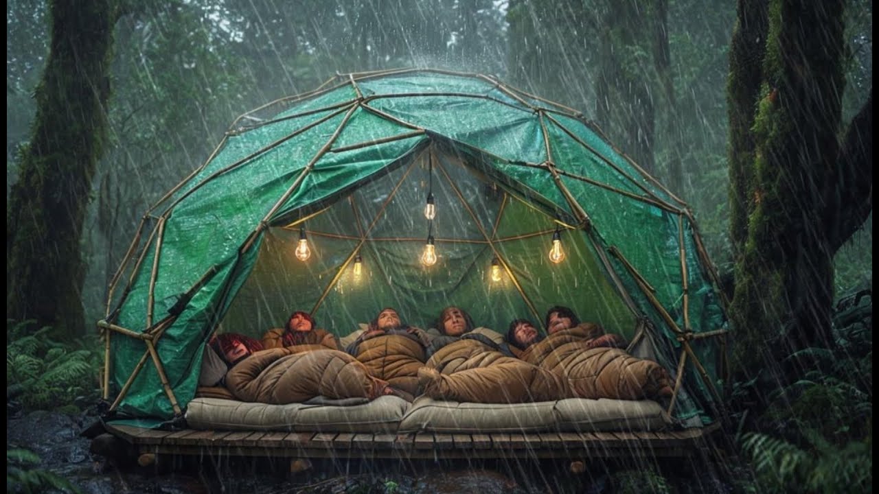 CAMPING DURING HEAVY RAIN WITH THE CRAZIEST THUNDERSTORM // struggling to build a place in the rain