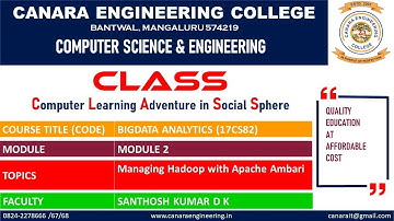 VTU BA (17CS82) BIGDATA ANALYTICS [Managing Hadoop with Apache Ambari] (M2 L3)