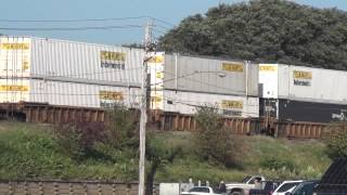2 CSX Intermodal Trains Meet on Raised Tracks
