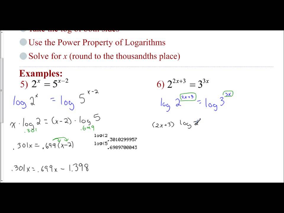 Lesson 8.6 - Solving Exponential Equations Using Logs (Examples 5 & 6