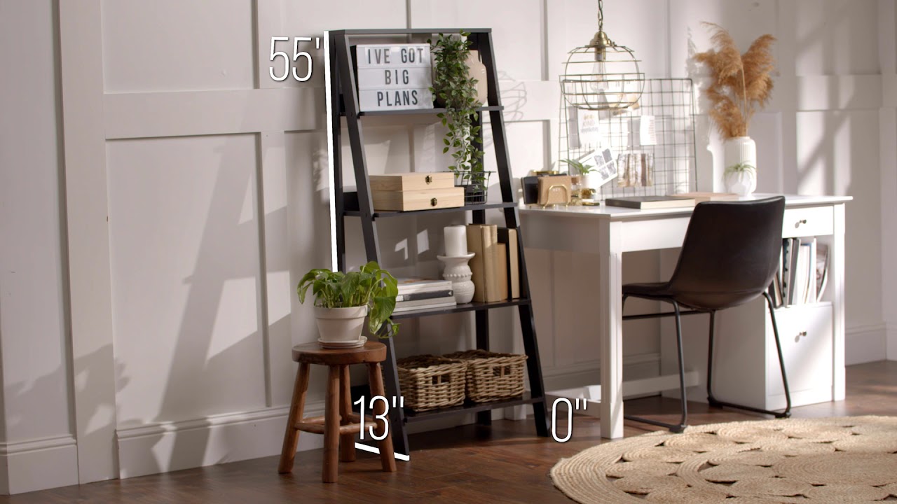 55" Modern Wood Ladder Bookshelf - Black