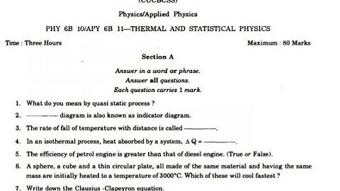 Question paper -Thermal &statistical physics -6th semester