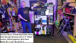 Famous Amazon Basics 4-Shelf Adjustable, Heavy Duty Storage Shelving Unit on 3'' Wheel Casters, Metal Profile