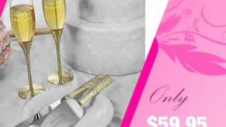 Gold or Silver! Venice Floral Handle Cake Knife and Server Set