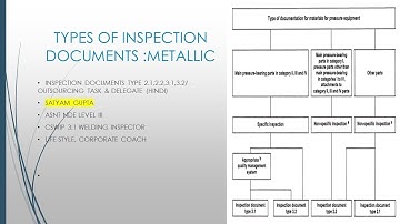 INSPECTION DOCUMENTS TYPE 2.1,2.2,3.1,3.2 (BS EN 10204)/ OUTSOURCING TASK & DELEGATE (HINDI)