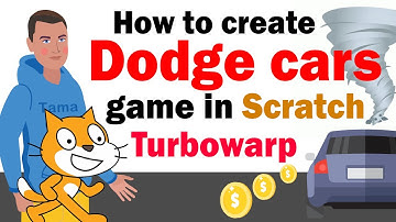 Dodge cars, collect coins, tutorial how to make a game in Scratch, Turbowarp