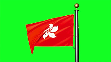 Hong Kong flag green screen | HongKong flag 4K green screen| flag of Hong Kong with pole free to use