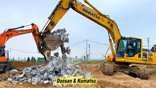 Máy xúc Doosan & Komatsu xúc vật liệu xây dựng tại công trường - Excavator Truck