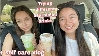 VLOG ( Trying new Starbucks drinks w/ sister + self care )