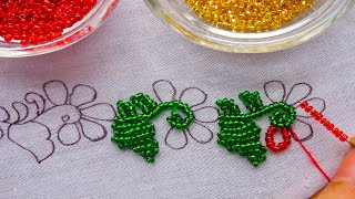 hand embroidery elegant border line design with beads | Easy Beaded Needle Work