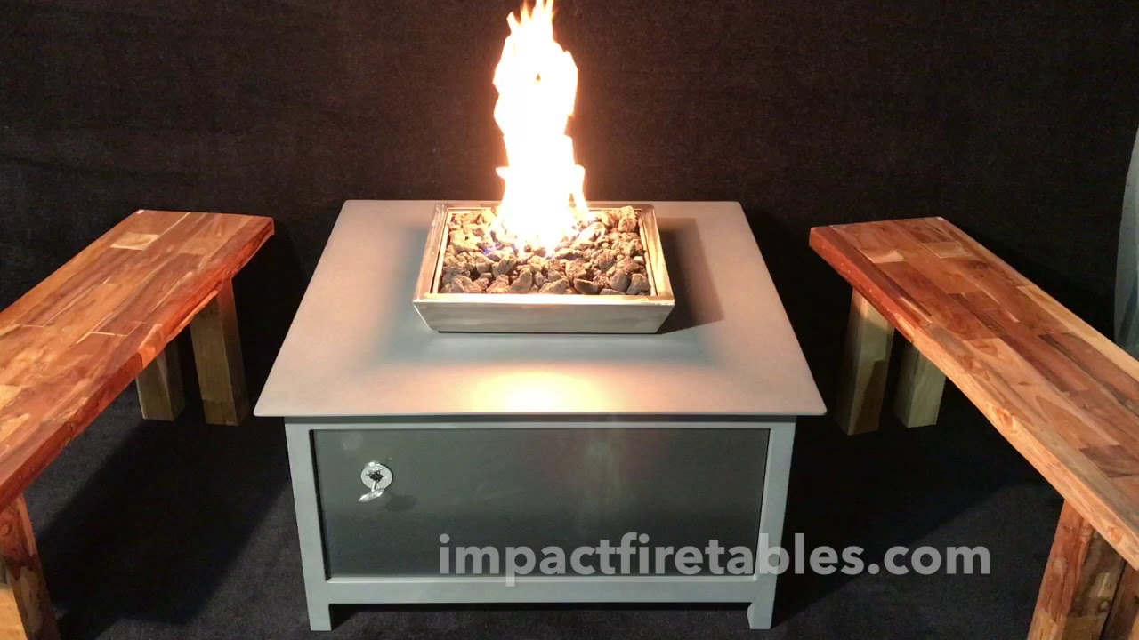 IMPACT Fire Table, Square, Heavy Duty Steel, Mock Rock Gray, Silver Vein Powder Coated Steel Side Pa