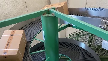 AmbaFlex SpiralVeyor SV connected to AmbaVeyor transporting carton boxes