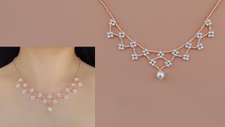 DIY Beaded Lace Necklace with Pearls and Seed Beads. How to Make Beaded Jewelry. Beading Tutorial