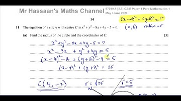CAIE, 9709/12/M/J/20 P12, June 2020, Paper 12, Q11, Equations of Circles, Chords, Tangents