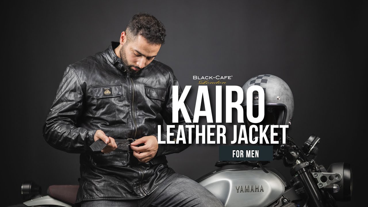 Black-Cafe London Kairo Motorcycle Leather Jacket - YouTube