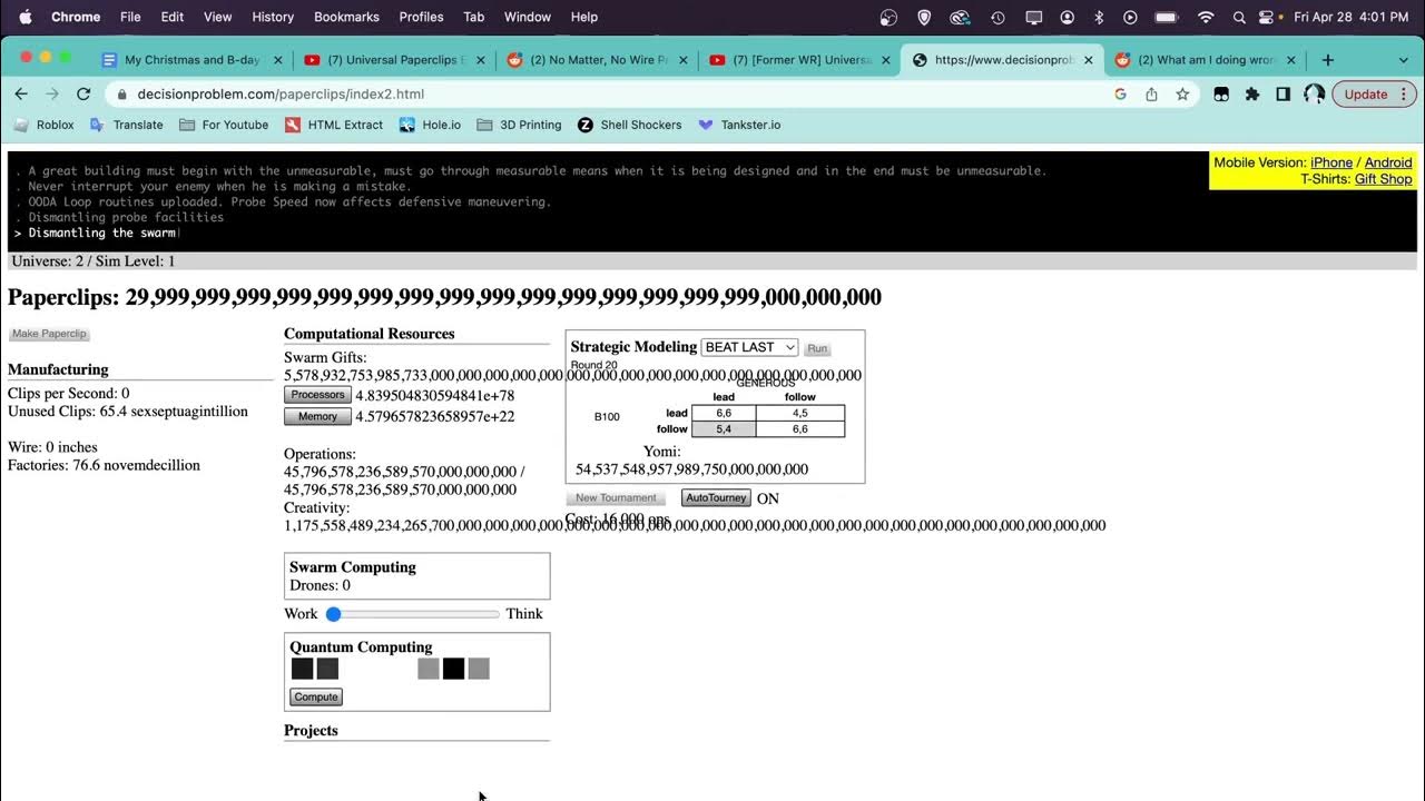 Universal Paperclips Ending (Reject) (No AUDIO) YouTube