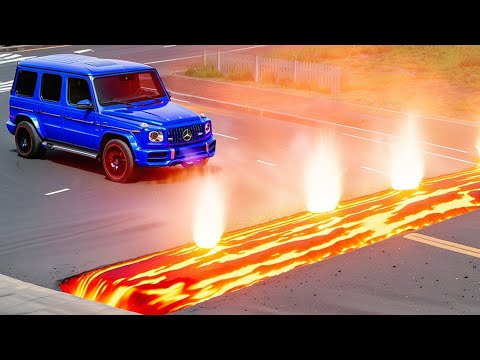 Car vs Fire Speed Bump, Unfinished Road & Potholes ▶️ BeamNG Drive