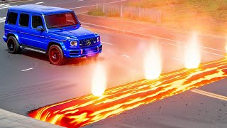 Car vs Fire Speed Bump, Unfinished Road \& Potholes ▶️ BeamNG Drive