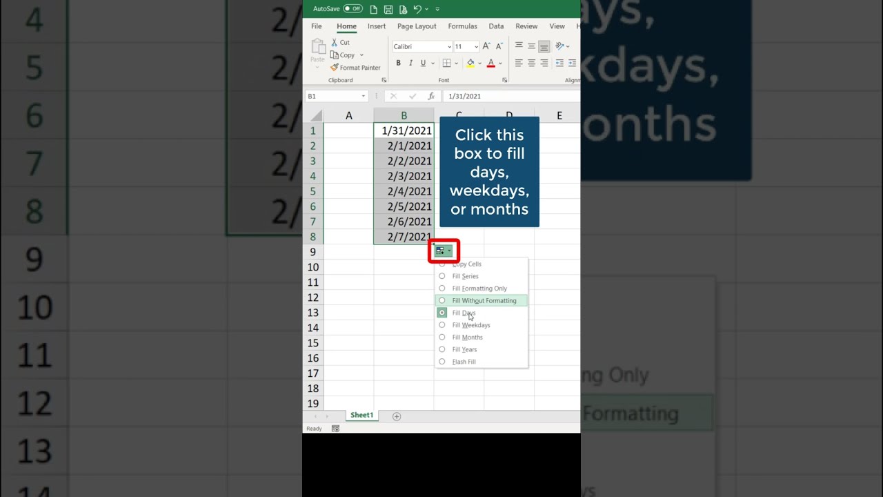 Auto Fill Dates In Excel Shorts