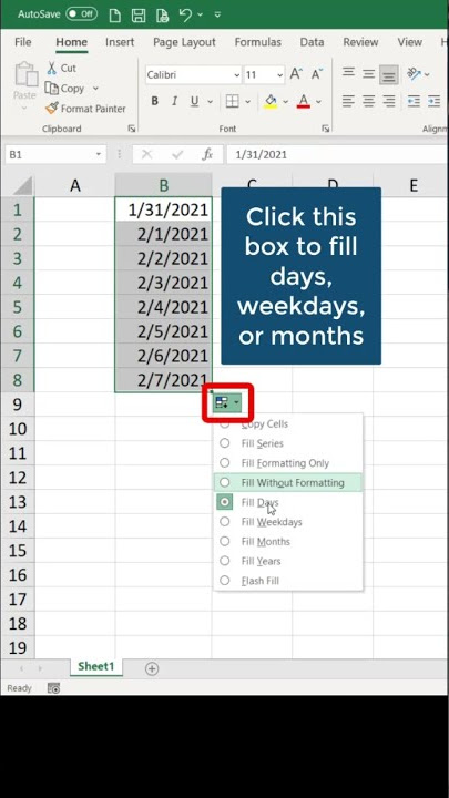Auto Fill Dates in #excel #shorts