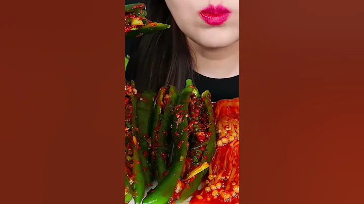 ASMR SPICY ENOKI MUSHROOMS, CUCUMBER PEPPER KIMCHI #short #shorts  #asmr #mukbang #eatingshow
