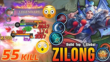 55 Kills No Death!! Zilong MVP 18.7 Points 100% UNSTOPPABLE!! - Build Top 1 Global Zilong ~ MLBB