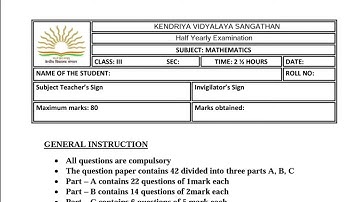 Class 3 Maths half yearly question paper of (2022 - 2023)