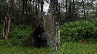 SOLO CAMPING IN HEAVY RAIN  AND THUNDERSTORMS - RELAXING CAMPING RAIN