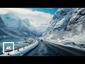 Relaxing 4k snowy drive in norway  geirangerfjord driving sounds for sleep and study asmr