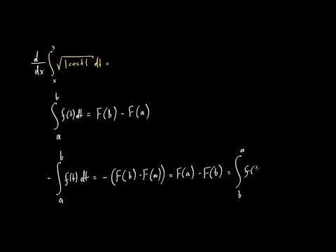 წარმოებულის პოვნა კალკულუსის ძირითადი თეორემის გამოყენებით: x არის ქვედა ზღვარზე