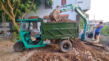 CÔNG nông chở cát , máy xúc múc cát  | Rescue Diy tricycle carrying bog sand | hieu excavator