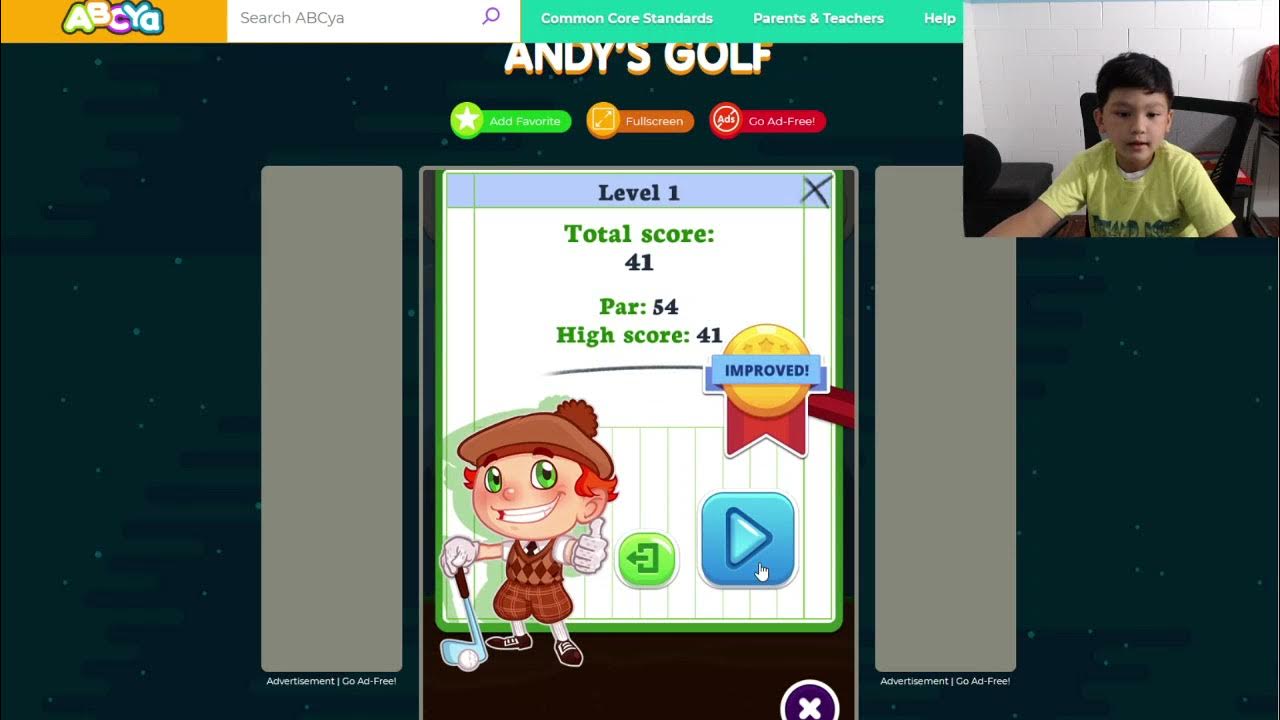 Aadit plays levels 1 and 2 of 'Andy's Golf' on on ABCya - YouTube