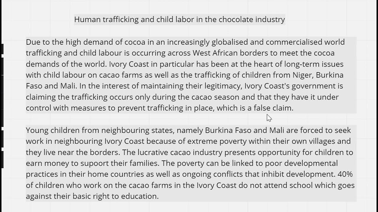 Child labor in chocolate industry case study IBDP Global Politics