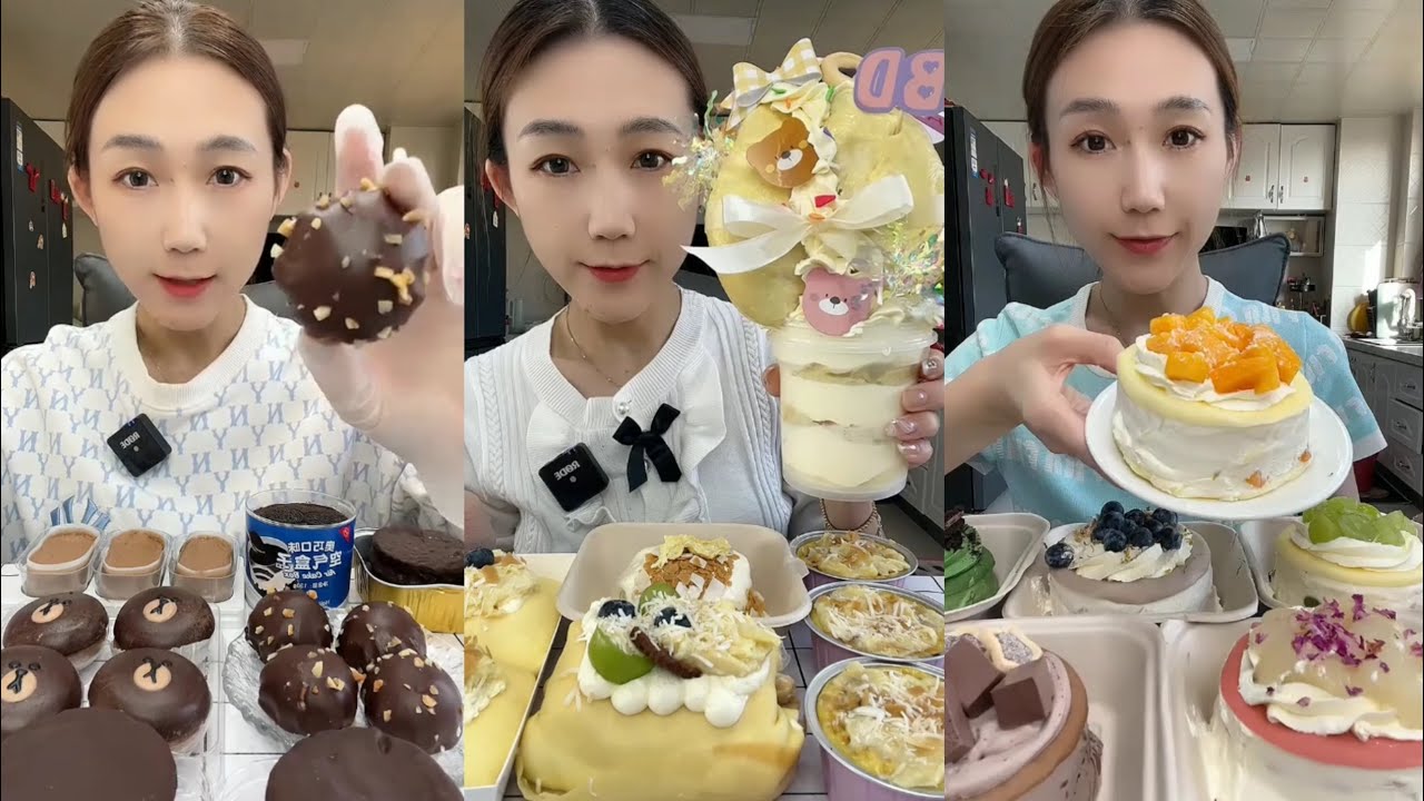 ASMR 🍵Matcha & Lychee Crepe Cake,Durian Cake,Chocolate Dessert|Soft & Satisfying Eating Sounds #asmr